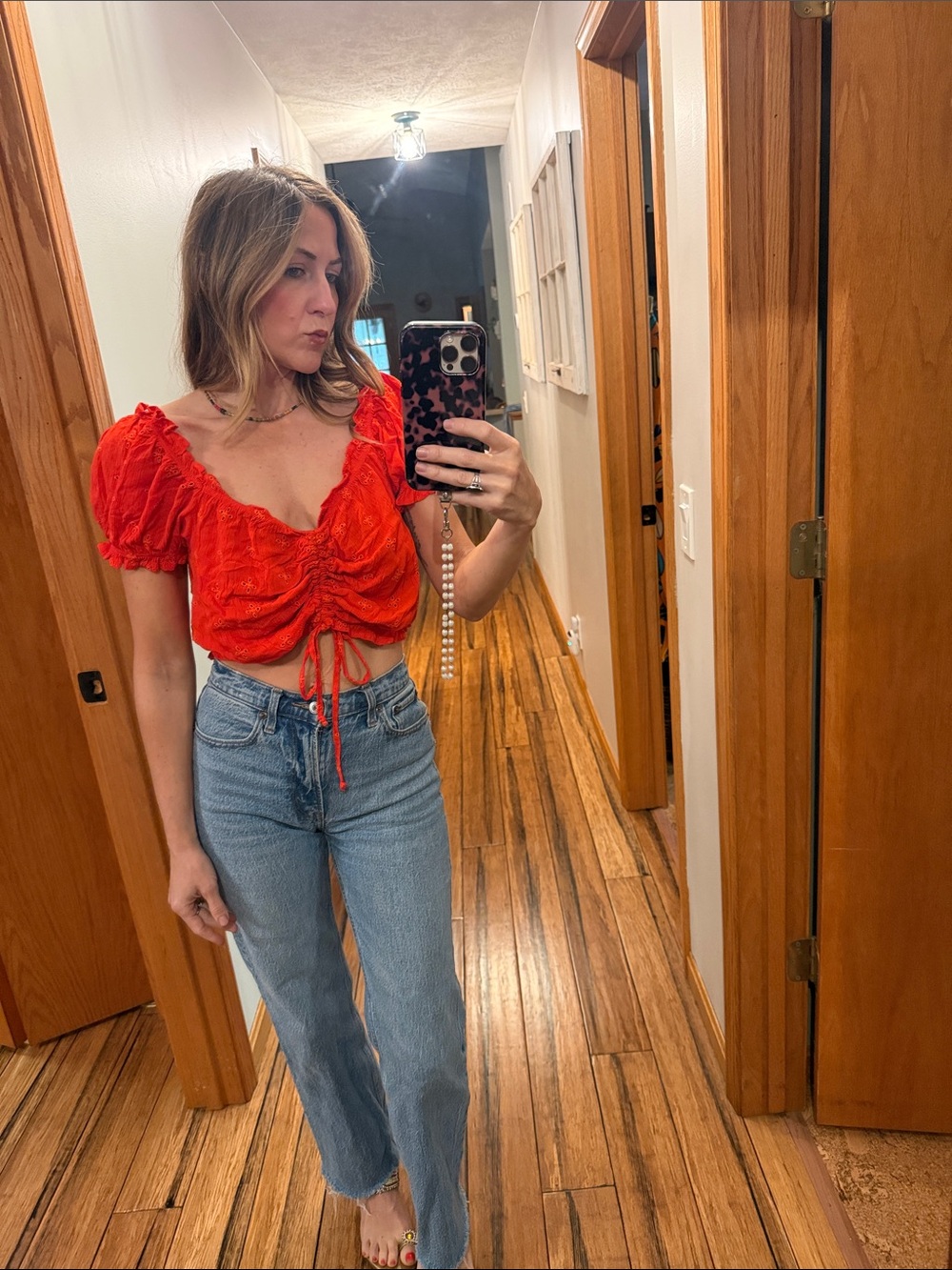 ❤️4 for $25 Bright Red Ruched Puff-Sleeve Crop Top